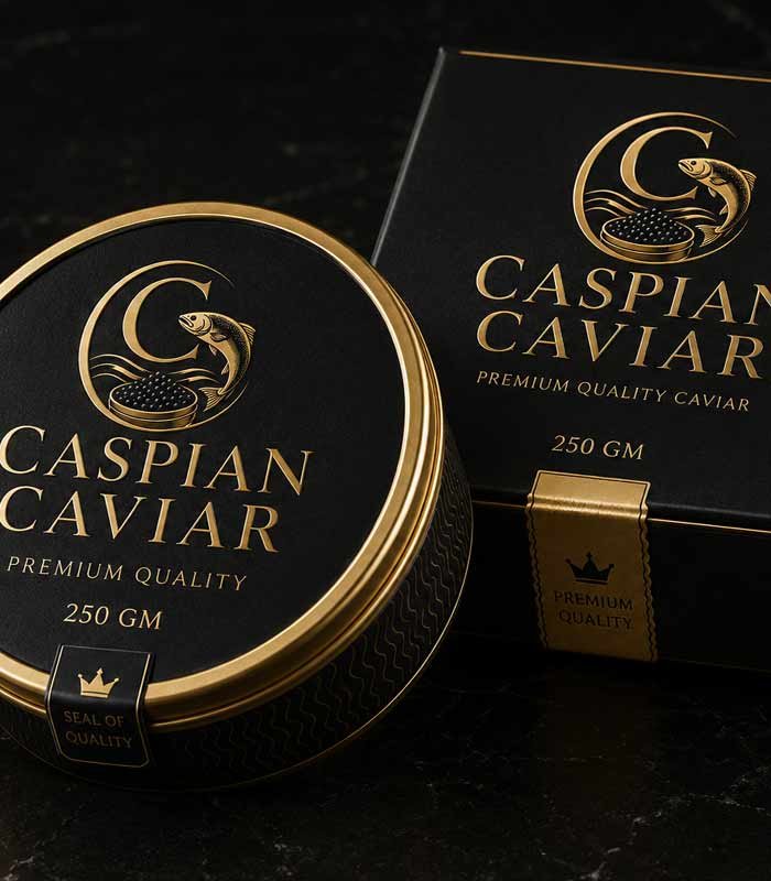 Caspian Caviar signature tin and gift box